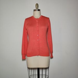 Chic Coral Button-Up Cardigan